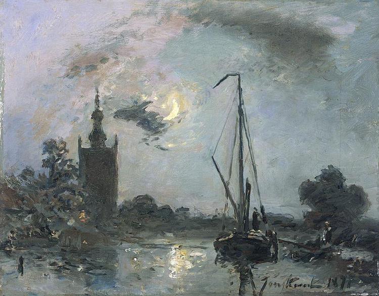 Johan Barthold Jongkind Overschie in the Moonlight oil painting picture